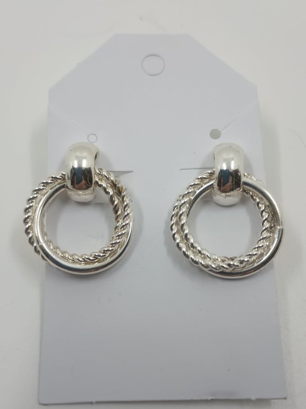 Vintage HMN Silver Tone Multiple Circle Dangle Clip Earrings